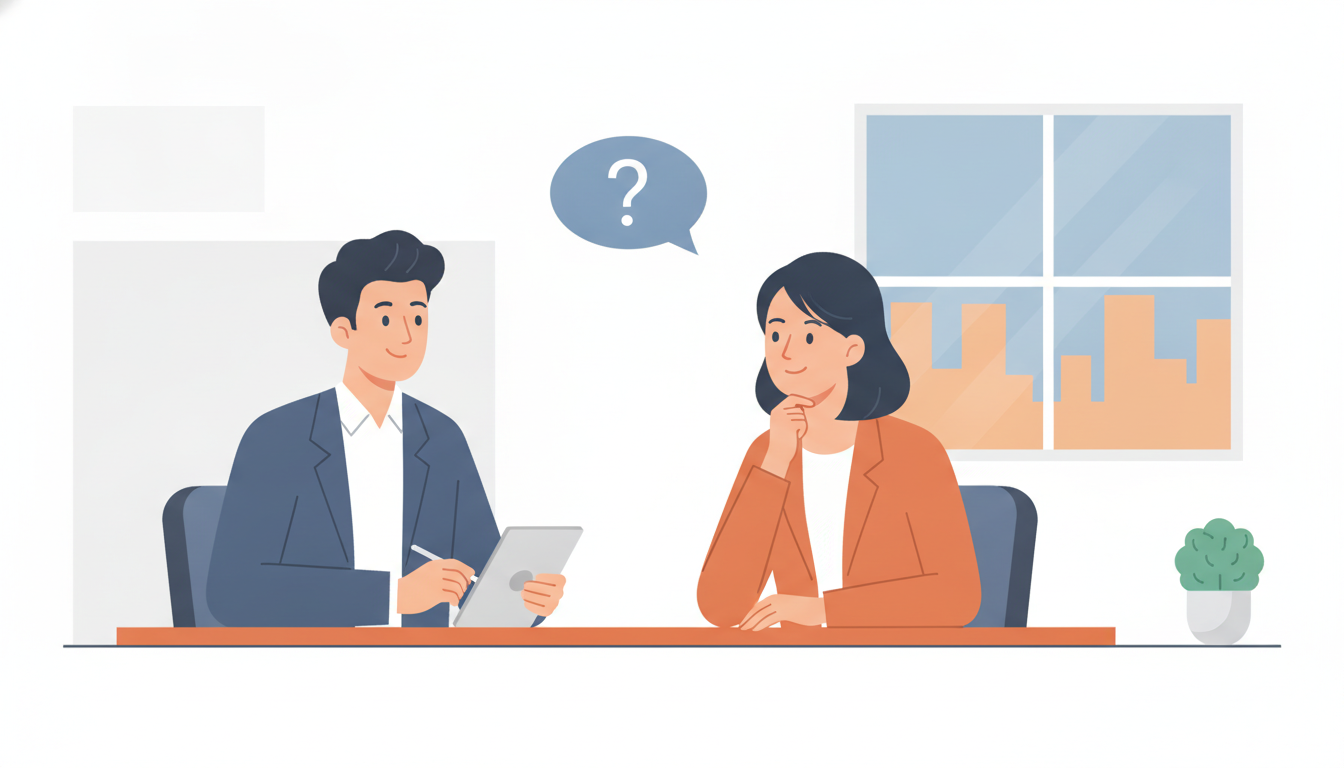 転職の面接で逆質問をするビジネスパーソンのイラスト